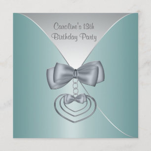 Teal Blue 13th Birthday Party Elegant Invitation