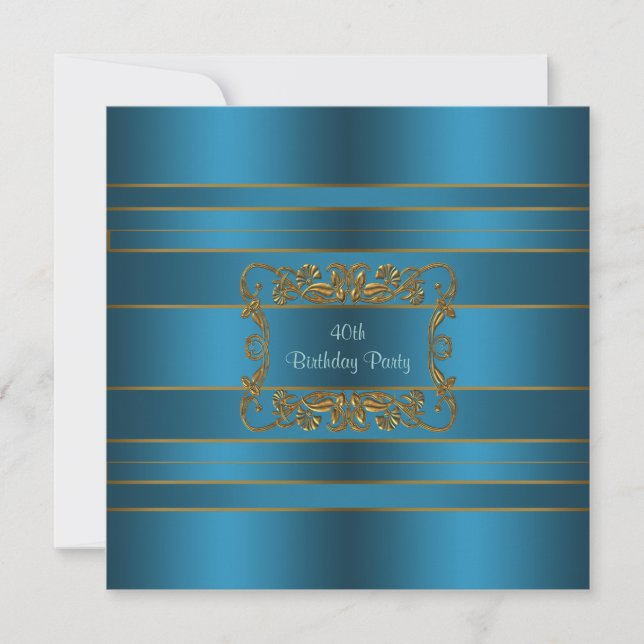 Teal Blue 40th Birthday Party Invitation Teal 40th (Front)