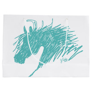 Teal Blue Abstract Horse Head art Large Gift Bag