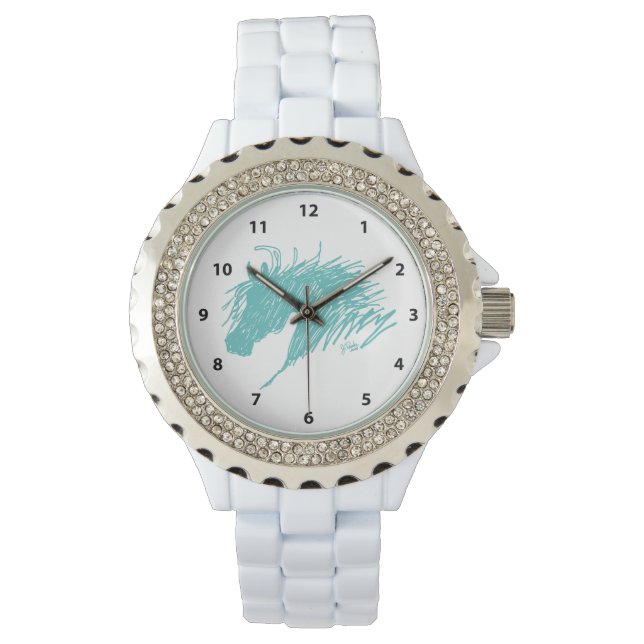 Teal Blue Abstract Horse Head art Watch (Front)