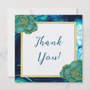 Teal Blue Agate Floral Wedding Invitation