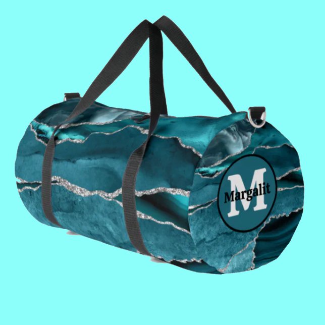 Teal Blue Agate Gemstone Monogram Large Duffel Bag (Creator Uploaded)