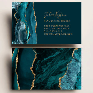 Teal Blue Agate Geode Gold Glitter Real Estate Business Card