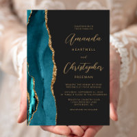 Teal Blue Agate Gold Script Slate Wedding