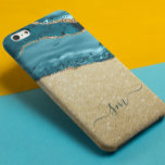 Teal Blue Agate Monogram Script Stone Gold  iPhone 13 Case<br><div class="desc">This design is also available on other phone models. Choose Device Type to see other iPhone, Samsung Galaxy or Google cases. Some styles may be changed by selecting Style if that is an option. This design may be personalised in the area provided by changing the photo and/or text. Or it...</div>