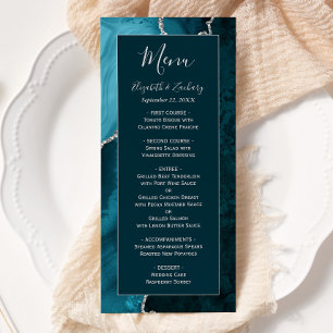 Teal Blue Agate Silver Wedding Menu