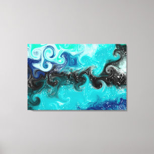 Teal, Blue and Black Fluid Art Marble Swirls Canvas Print