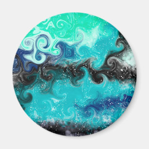 Teal, Blue and Black Fluid Art Marble Swirls Magnet