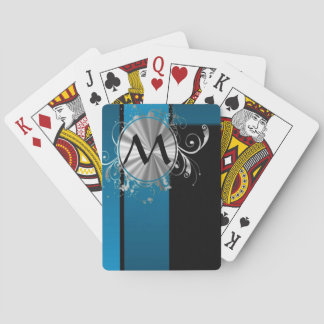 Teal blue and black monogram playing cards