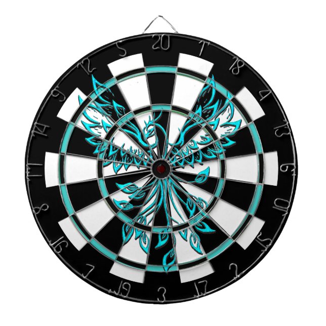 Teal Blue and Black  Phoenix Rises Regulation Dartboard (Front)