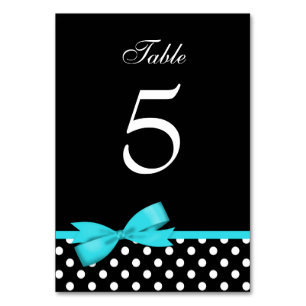 Teal Blue and Black Polka Dots Bow Table Number