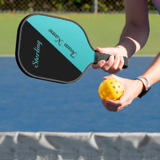 Teal Blue and Black with Two Text Areas Pickleball Paddle
