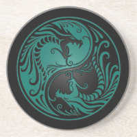 Teal Blue and Black Yin Yang Dragons