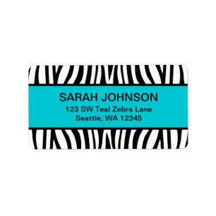 Teal Blue and Black Zebra Label