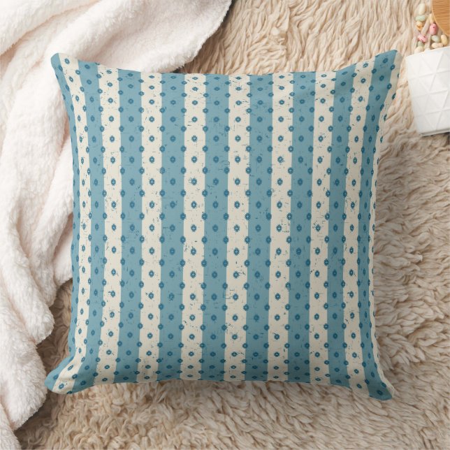 Teal Blue and Cream Striped Polka Dots Cushion (Blanket)