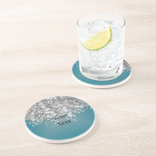 Teal blue and faux glitter coaster
