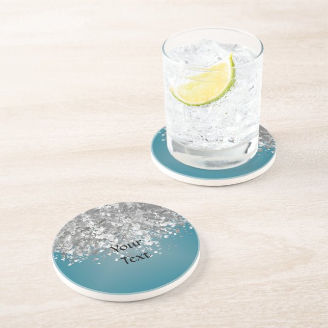 Teal blue and faux glitter coaster (Side)