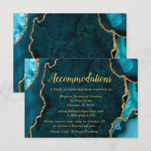 Teal Blue and Gold Agate Wedding Accommodations Enclosure Card