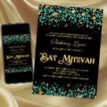 Teal Blue and Gold Bat Mitzvah Invitation<br><div class="desc">Bat Mitzvah invitation with teal blue and gold glitter confetti. This beautiful teal and gold Bat Mitzvah invitation is easily customised for your event by adding your details in the font style and colour and wording of your choice. You can change the background colour on this gorgeous Bat Mitzvah invitation....</div>