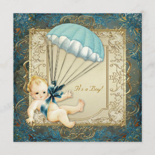 Teal Blue and Gold Boys Baby Shower Invitation