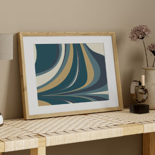 Teal Blue and Gold Elegant Modern Abstract Art Poster