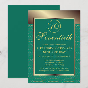 Teal Blue And Gold Patterned Border Birthday Invitation