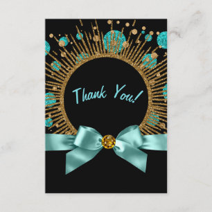 Teal Blue and Gold Thank You Card