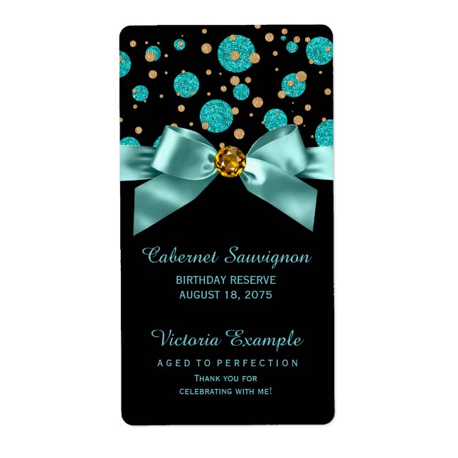 Teal Blue and Gold Wine Bottle Labels (Front)