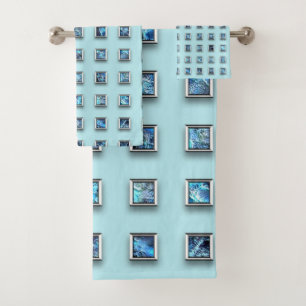 Teal Blue and Golden Gem Modern Bath Towel Set