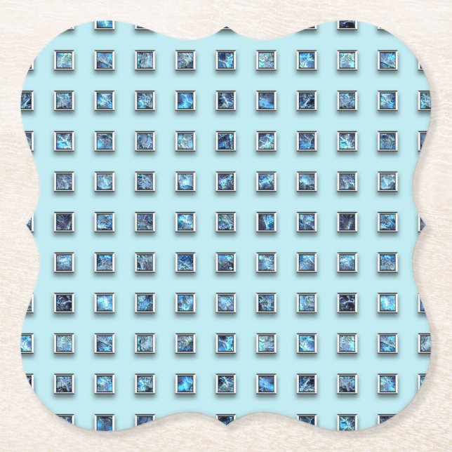 Teal Blue and Golden Gem Modern Paper Coaster (Front)