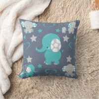Teal Blue and Grey Baby Elephants Pattern Print
