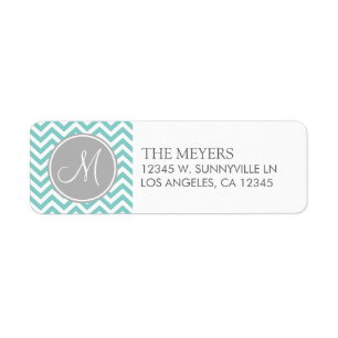 Teal Blue and Grey Modern Chevron with Monogram