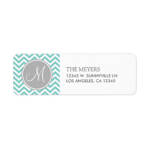 Teal Blue and Grey Modern Chevron with Monogram
