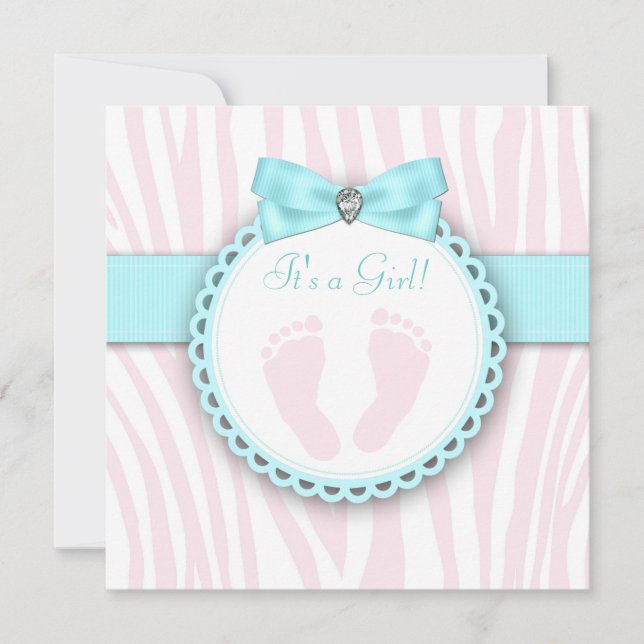 Teal Blue and Pink Footprint Baby Girl Shower Invitation (Front)
