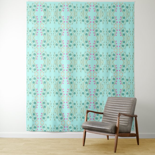 Teal Blue and Pink Tapestry (In Situ)