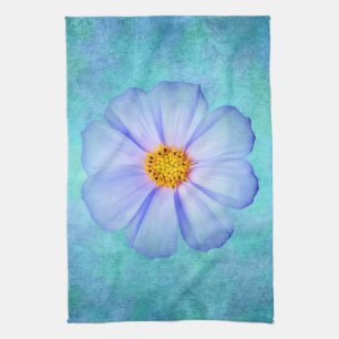Teal Blue and Purple Daisy on Aqua Watercolor Tea Towel