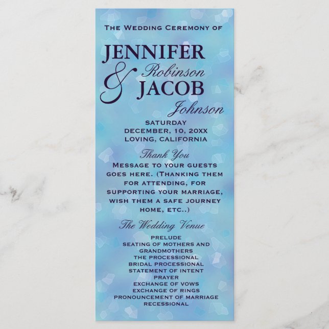 Teal Blue and Purple Wedding Program Programme (Front)