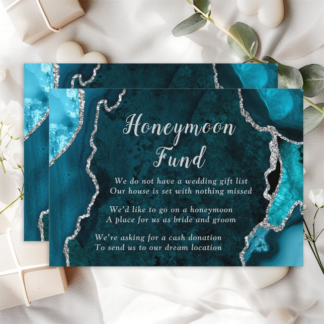 Teal Blue and Silver Agate Honeymoon Fund Enclosure Card (Creator Uploaded)