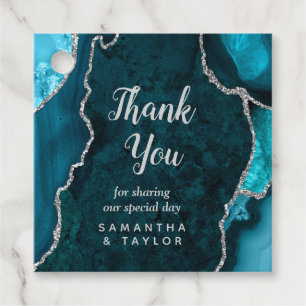 Teal Blue and Silver Agate Wedding Thank You Favour Tags