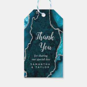 Teal Blue and Silver Agate Wedding Thank You Gift Tags