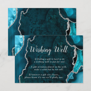 Teal Blue and Silver Agate Wedding Wishing Well Enclosure Card