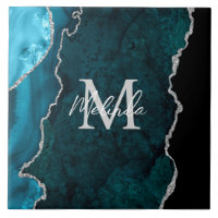 Teal Blue and Silver Marble Agate