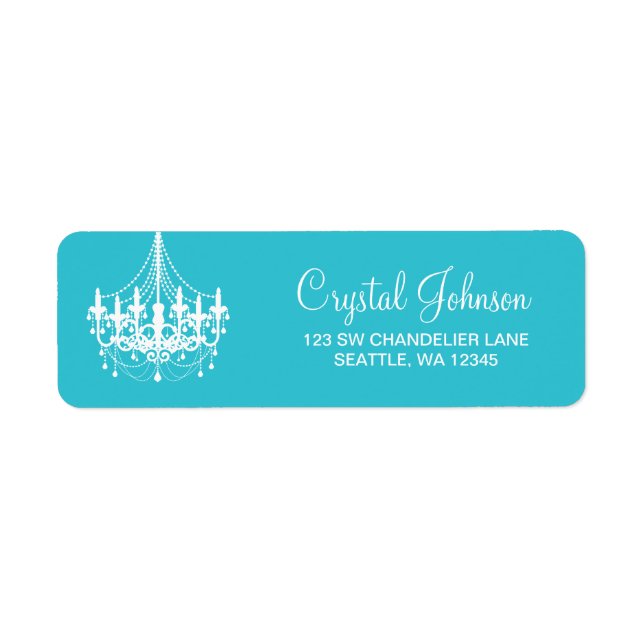 Teal Blue and White Chandelier Return Address (Front)