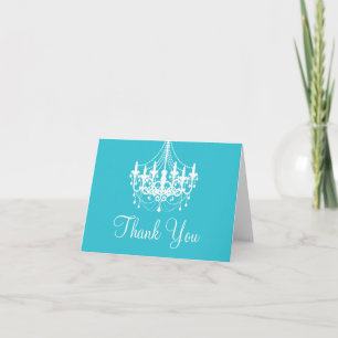 Teal Blue and White Chandelier Thank You Note Card