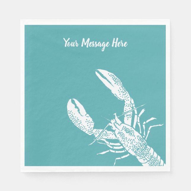 Teal Blue and White Lobster Personalised Napkin (Front)