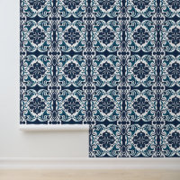 Teal Blue and White Mediterranean Tile Pattern