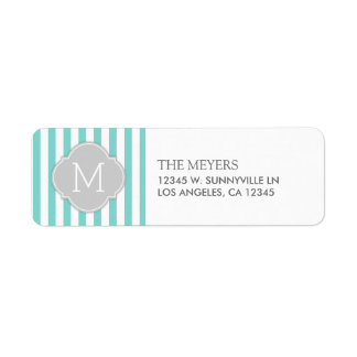 Teal Blue and White Modern Stripes with Monogram