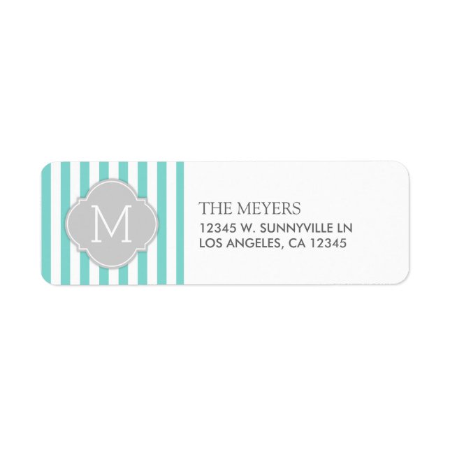 Teal Blue and White Modern Stripes with Monogram (Front)