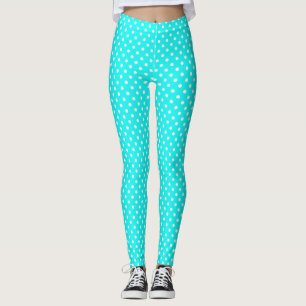 Teal Blue and White Polka Dots Leggings