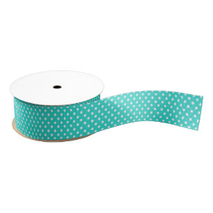 Teal Blue and White Polka Dots Pattern Grosgrain Ribbon